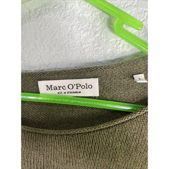 MARC O'POLO Linen Organic Cotton Knit Top Womens Sz L Olive Fisherman Boatneck - Picture 2 of 7